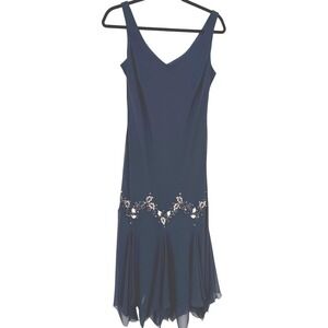 SL Fashions Sleeveless Beaded Handkerchief Hem Midi Dress Sz 12 Fairy Whimsigoth